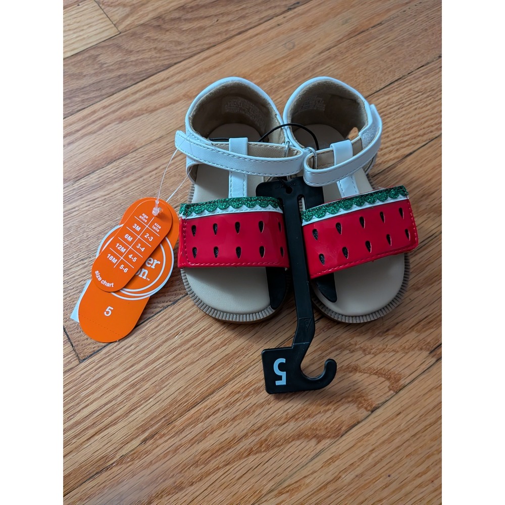 Wonder Nation Toddler Girls Watermelon Sandals Red White Green Size 5 NWT